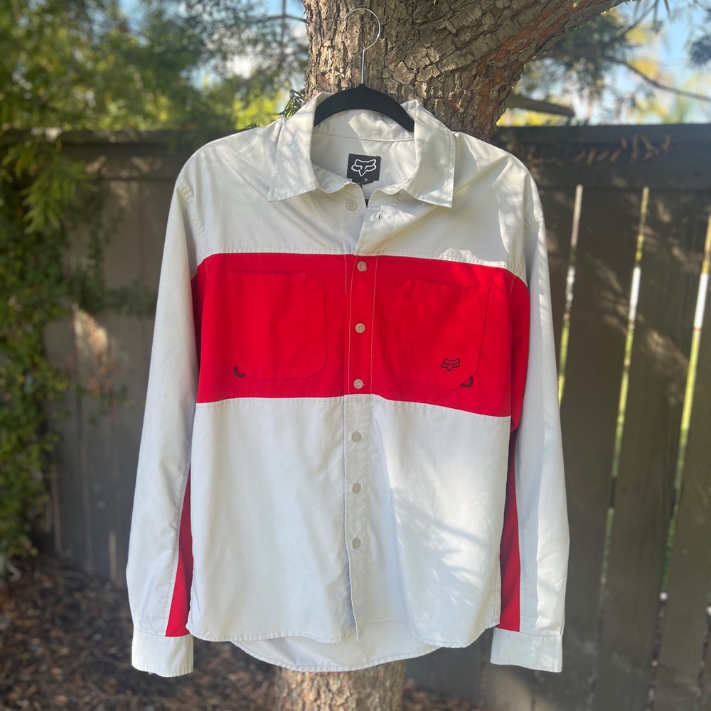 Fox Racing Red and White Button-Up Shirt